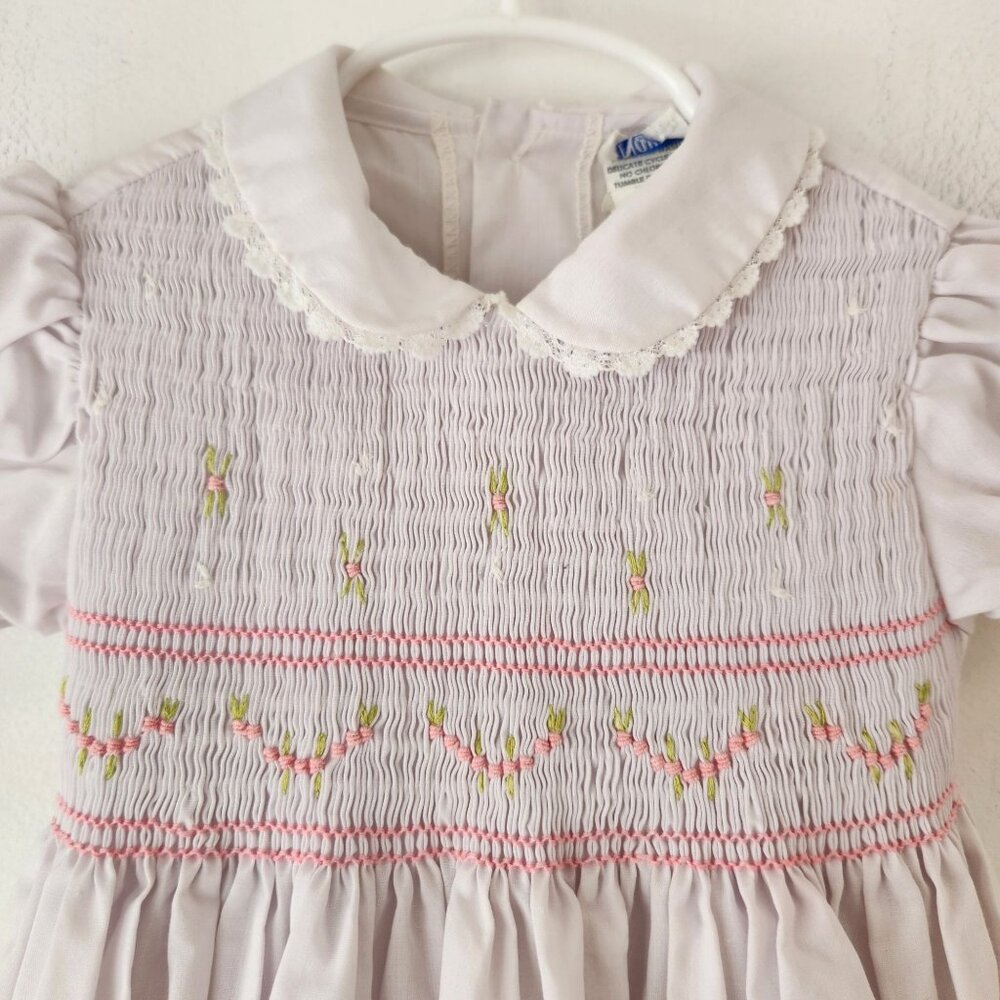 Vintage Nanette Girls Formal Easter Dress Smocked Embroidered Pink Purple 2T - Picture 3 of 8